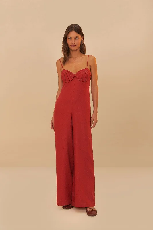 Women's Workout Garments Athleisure Wear Special Offer Red Petals Bodice Euroflax™ Premium Linen Jumpsuit Women's Workout Garments Athleisure Wear Special Offer Red Petals Bodice Euroflax™ Premium Linen Jumpsuit