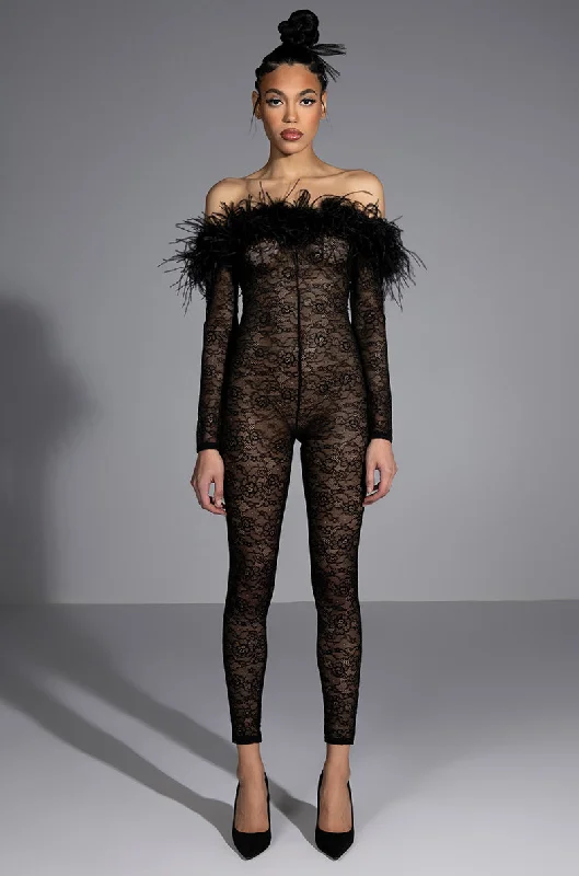 Women's Athletic Garments Clearance Sale, All Cheap BIG LOVE LACE JUMPSUIT WITH FEATHER DETAILS Women's Athletic Garments Clearance Sale, All Cheap BIG LOVE LACE JUMPSUIT WITH FEATHER DETAILS