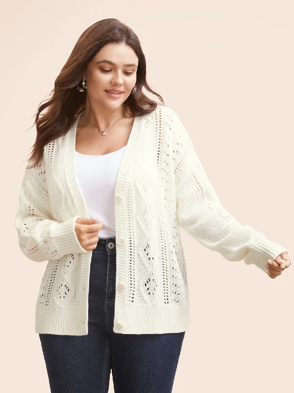Women's High-Fashion Garments Vibrant Femme Fashion Solid Hollow Out Button Up Cardigan Women's High-Fashion Garments Vibrant Femme Fashion Solid Hollow Out Button Up Cardigan