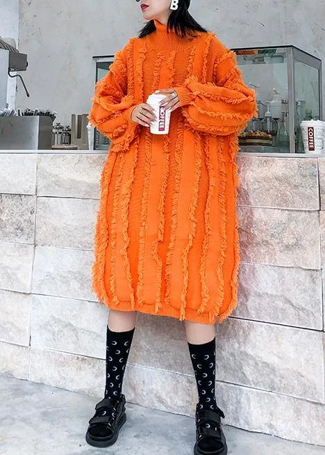 Comfortable Garments For Women Pastel Styles Comfy high neck tassel Sweater fall weather Upcycle orange baggy knitwear Comfortable Garments For Women Pastel Styles Comfy high neck tassel Sweater fall weather Upcycle orange baggy knitwear
