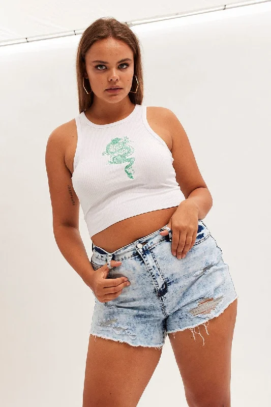 Women's Evening Apparel Seasonal Sale Blue Skinny Denim Shorts Mid Rise