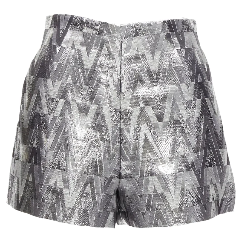 Women's Office Outfit Special Occasion Wear Valentino Garavani V Optical metallic silver graphic jacquard shorts