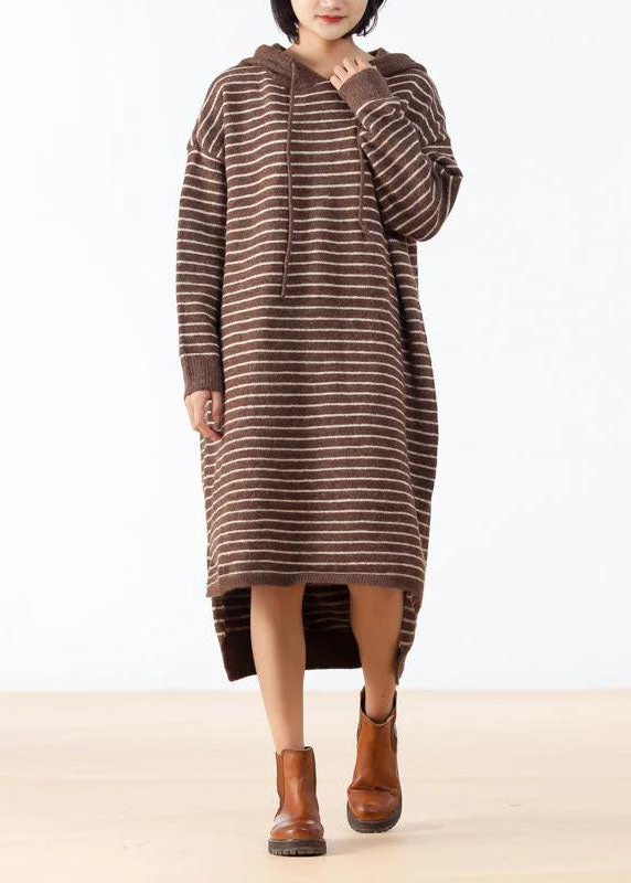 Women's Plus-Size Garments Trend Alert Cozy Sweater weather Largo Chocolate High Low Hem Knit Stripe Loose Dress Women's Plus-Size Garments Trend Alert Cozy Sweater weather Largo Chocolate High Low Hem Knit Stripe Loose Dress