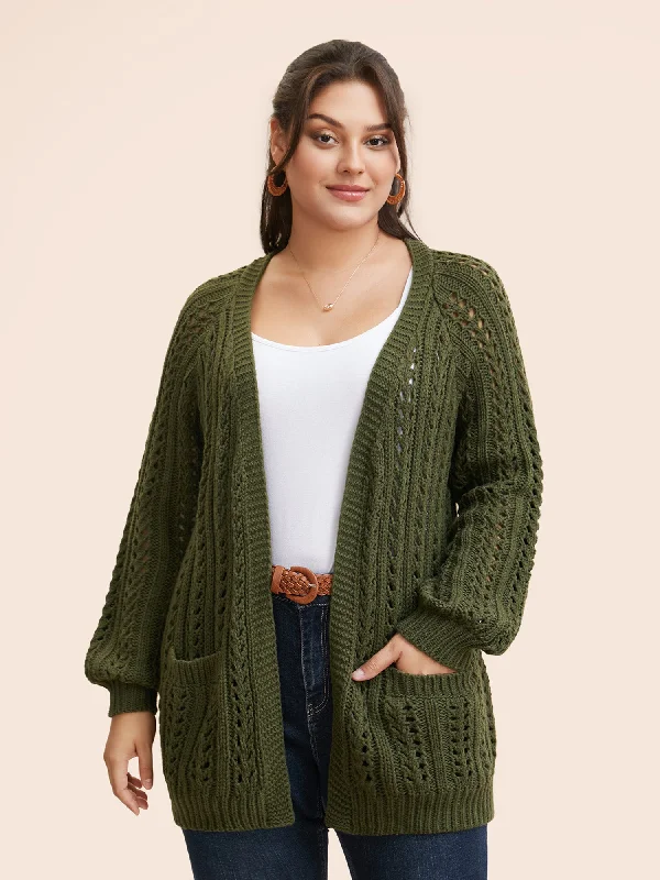 Comfortable Lounge Clothing Clearance Event Solid Cable Knit Raglan Sleeve Cardigan