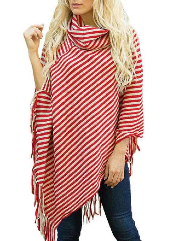 Women's Night-Out Clothes Best Deals Of The Season TastyHottie - OBLIQUE STRIPED HIGH NECKED FRINGED CAPE SHAWL SWEATER Women's Night-Out Clothes Best Deals Of The Season TastyHottie - OBLIQUE STRIPED HIGH NECKED FRINGED CAPE SHAWL SWEATER
