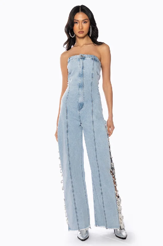 Women's Work Apparel Statement Piece BLING BABY DENIM JUMPSUIT