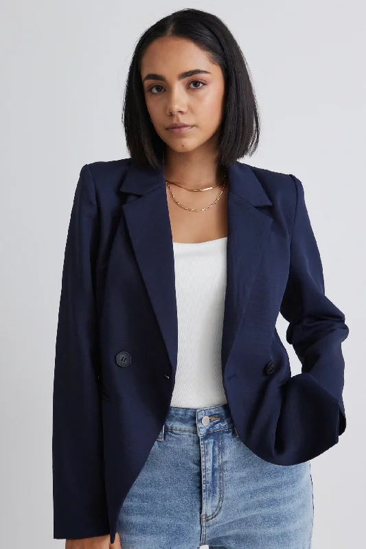 Women's Clothing For Work Cool Prices Harper Navy Texture Double Breasted Blazer