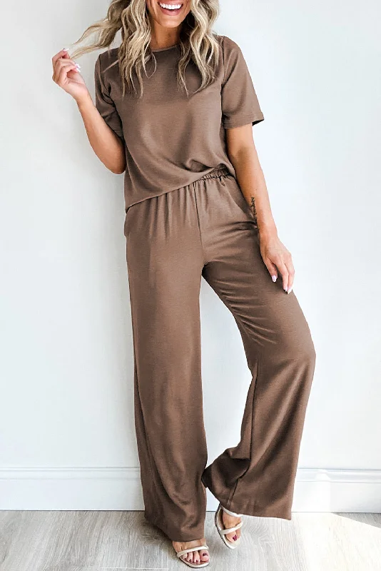 Women's Occasion Wear Apparel Alluring Design T Shirt 2pcs Wide Leg Pants Set