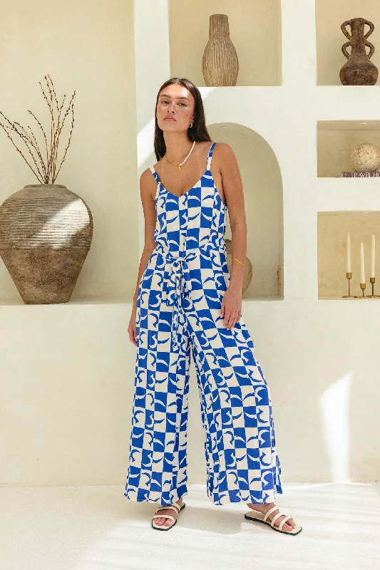 Women's Timeless Attire Gift Ideas Nysa Blue Geo Tile Jumpsuit