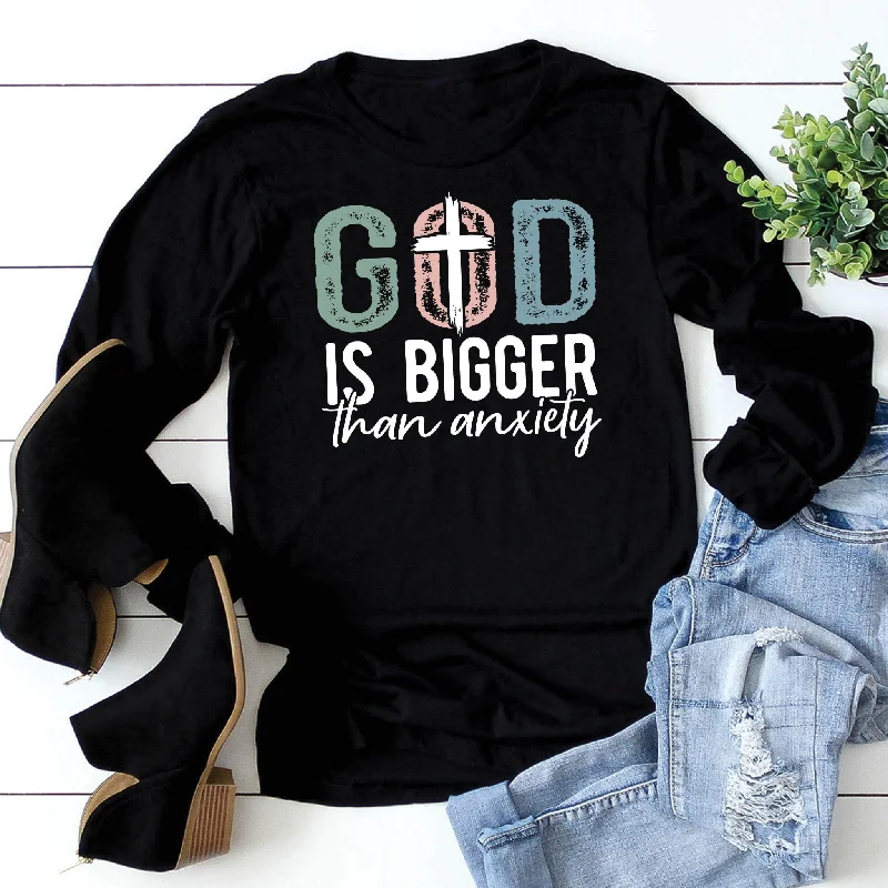 Women's Night-Out Clothes Luxe Layering God is Bigger Than Anxiety Long Sleeve