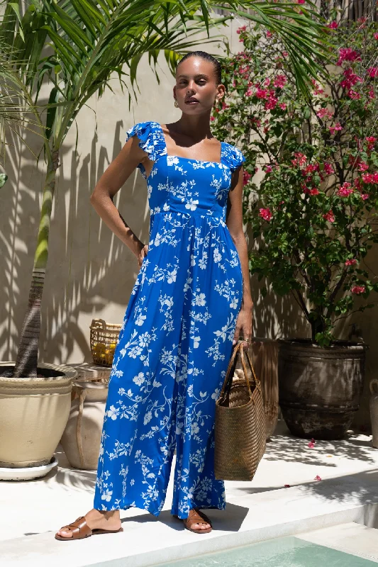 Women's Outdoor Activity Garments The Latest Trends Lunaria Blue Floral Ruffle Jumpsuit Women's Outdoor Activity Garments The Latest Trends Lunaria Blue Floral Ruffle Jumpsuit