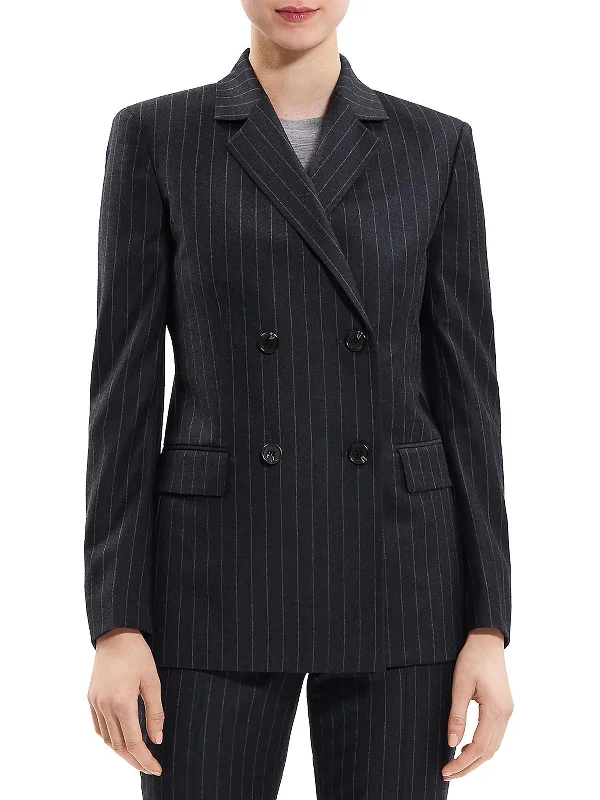 Women's Office Attire Evening Looks Womens Wool Pinstripe Double-Breasted Blazer