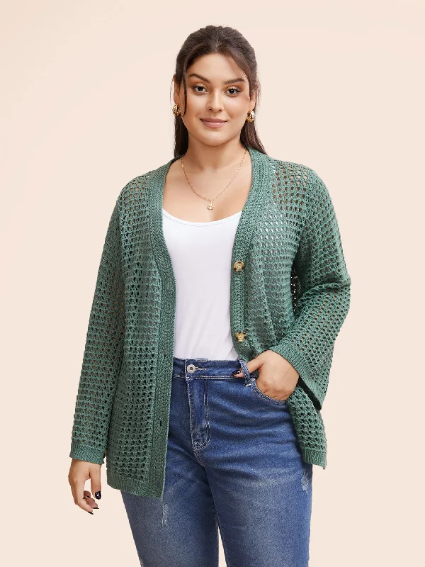 Women's Clothing Sets Holiday Sale Cotton Texture Cut Out Bell Sleeve Cardigan
