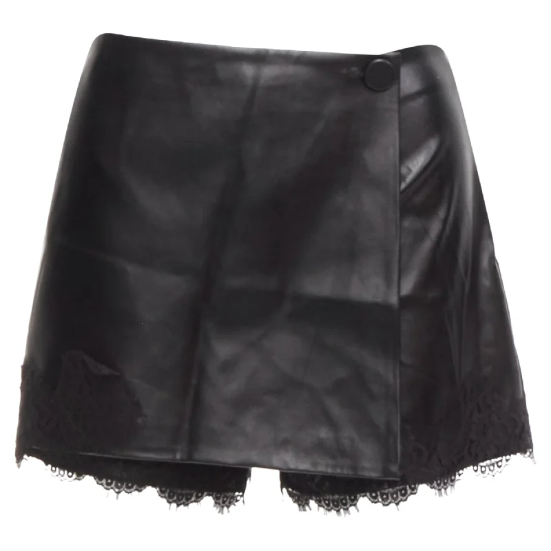 Affordable Women's Clothes Casual Fashion Ermann Scervino vegan leather wrap skort lace trim shorts Affordable Women's Clothes Casual Fashion Ermann Scervino vegan leather wrap skort lace trim shorts