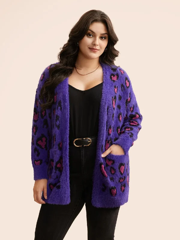 Women's Clothing And Garments Sets Vibrant Femme Fashion Leopard Print Fluffy Patch Pocket Cardigan Women's Clothing And Garments Sets Vibrant Femme Fashion Leopard Print Fluffy Patch Pocket Cardigan