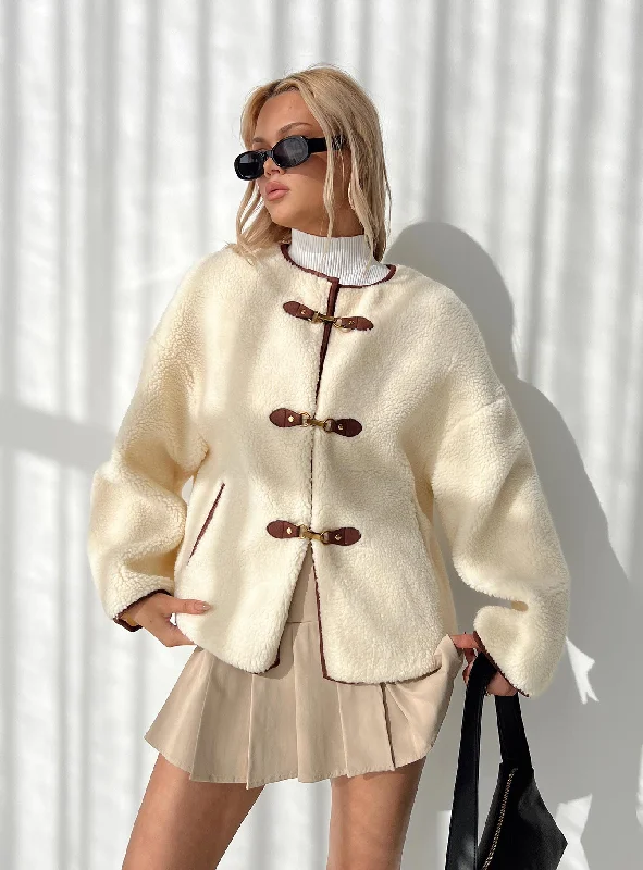 Women's Transitional Clothes Chic Style Adylic Teddy Coat Cream / Brown
