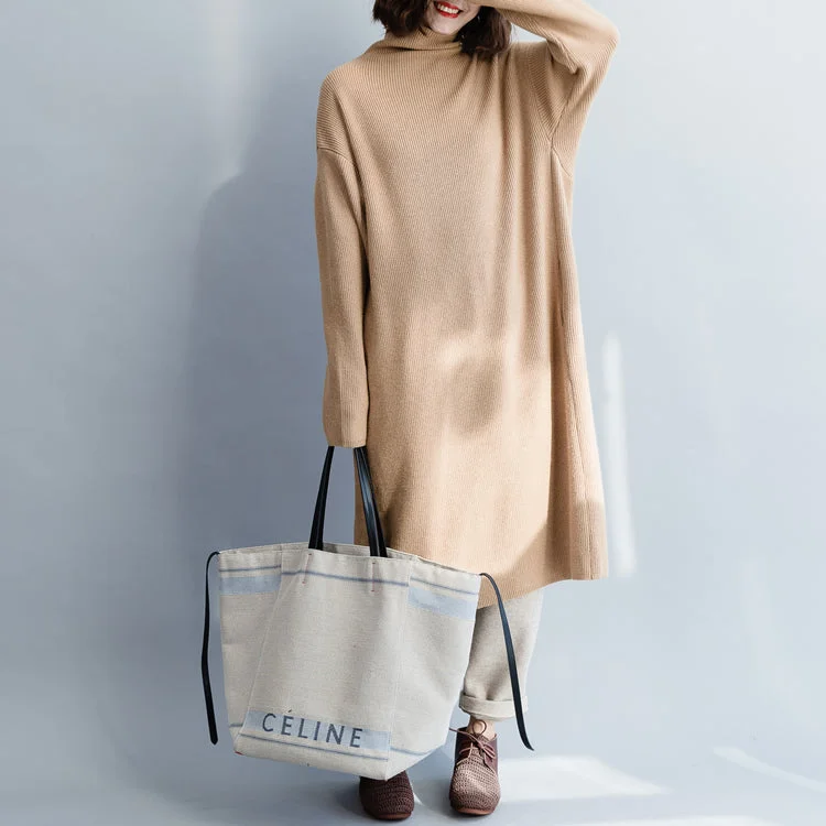 Timeless Women's Garments Season Sale Pullover khaki Sweater dress outfit Moda Hipster high neck baggy knit dress Timeless Women's Garments Season Sale Pullover khaki Sweater dress outfit Moda Hipster high neck baggy knit dress