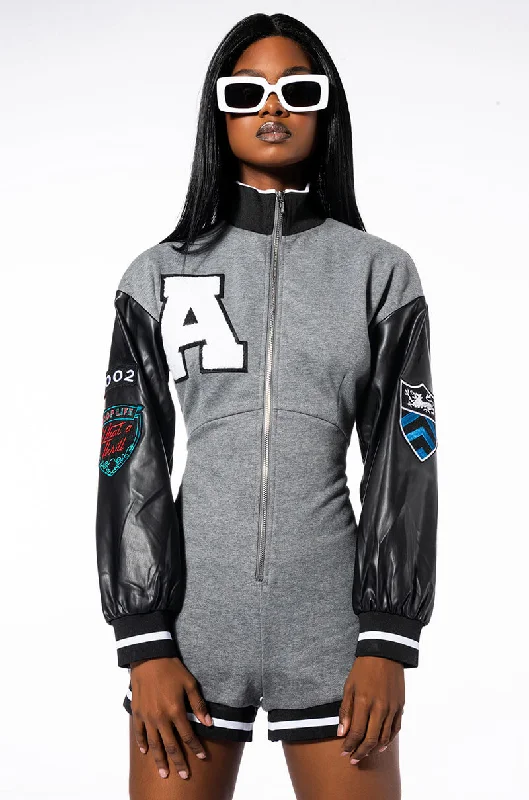 Women's Outerwear Garments Additional Time-Limited Offers COLLEGIATE TEAM CAPTAIN LONG SLEEVE ZIPPERED MOCK NECK ROMPER Women's Outerwear Garments Additional Time-Limited Offers COLLEGIATE TEAM CAPTAIN LONG SLEEVE ZIPPERED MOCK NECK ROMPER