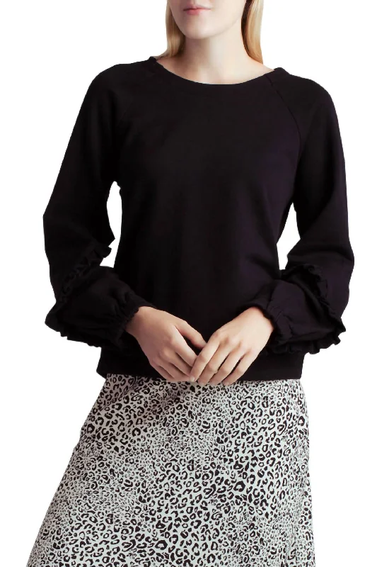 Women's Vacation Attire Save Big Long Sleeve Cozy Fleece Sweatshirt In Black
