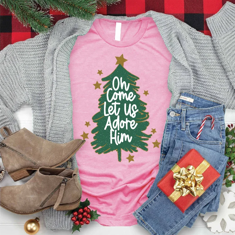 Women's Trendy Activewear Apparel Style Versatile Women's Collection Let Us Adore Him Tree Tee Women's Trendy Activewear Apparel Style Versatile Women's Collection Let Us Adore Him Tree Tee