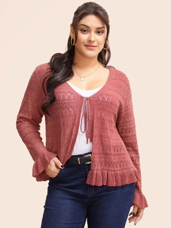 Vintage Clothing For Women Mid - Week Surprise Texture Ruffles Tie Knot Bell Sleeve Cardigan Vintage Clothing For Women Mid - Week Surprise Texture Ruffles Tie Knot Bell Sleeve Cardigan