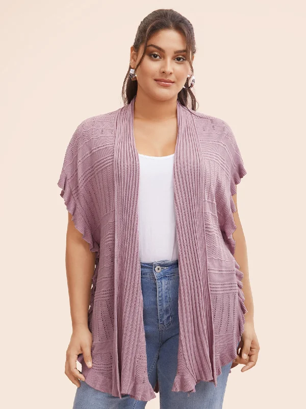 High-Fashion Women's Clothing Save On Inspired Styles Plain Textured Patchwork Ruffle Trim Cardigan High-Fashion Women's Clothing Save On Inspired Styles Plain Textured Patchwork Ruffle Trim Cardigan