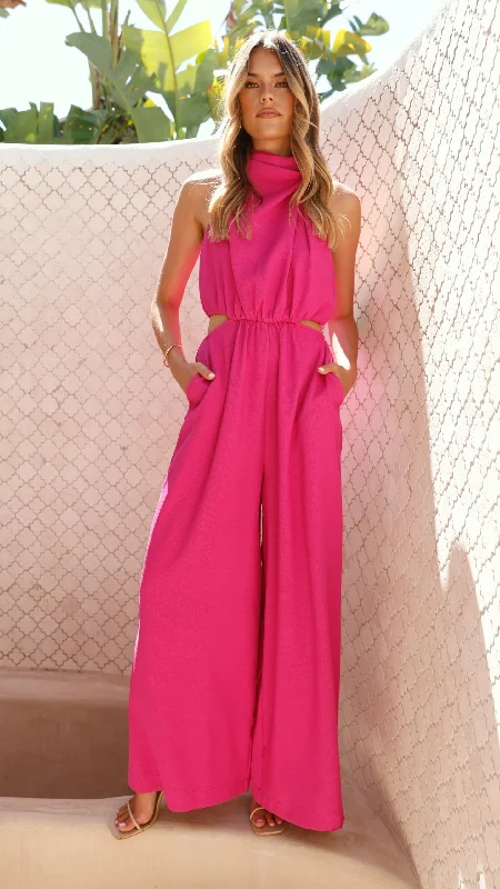 Women's Holiday Attire Exclusive Discounts Lara Halter Neck Wide Leg Jumpsuit - Pink Women's Holiday Attire Exclusive Discounts Lara Halter Neck Wide Leg Jumpsuit - Pink