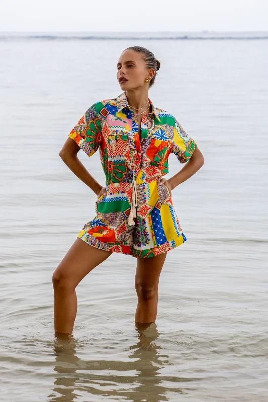 Formal Clothing For Women Limited Time Deal Allegra Multicolour Patchwork Playsuit