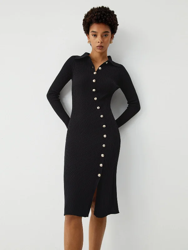 Women's Trendy Clothes Limited Time Offers Asymmetric Button Down Long Modern Sleeve Midi Sweater Dress Women's Trendy Clothes Limited Time Offers Asymmetric Button Down Long Modern Sleeve Midi Sweater Dress