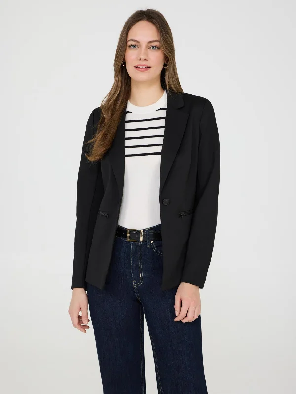 Women's Clothes Today Only 1-Button Blazer With Zipper Pockets