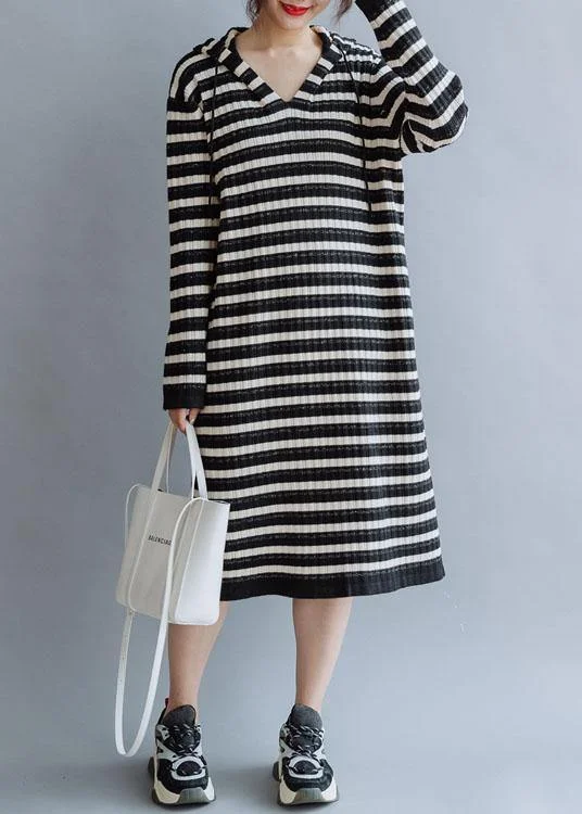 Women's Professional Garments Seasonal Fashion Beautiful black striped cotton quilting dresses hooded Kaftan fall Dress Women's Professional Garments Seasonal Fashion Beautiful black striped cotton quilting dresses hooded Kaftan fall Dress