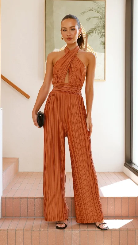 Women's Plus-Size Casual Outfit Designer Wear On Sale Frances Jumpsuit - Chocolate