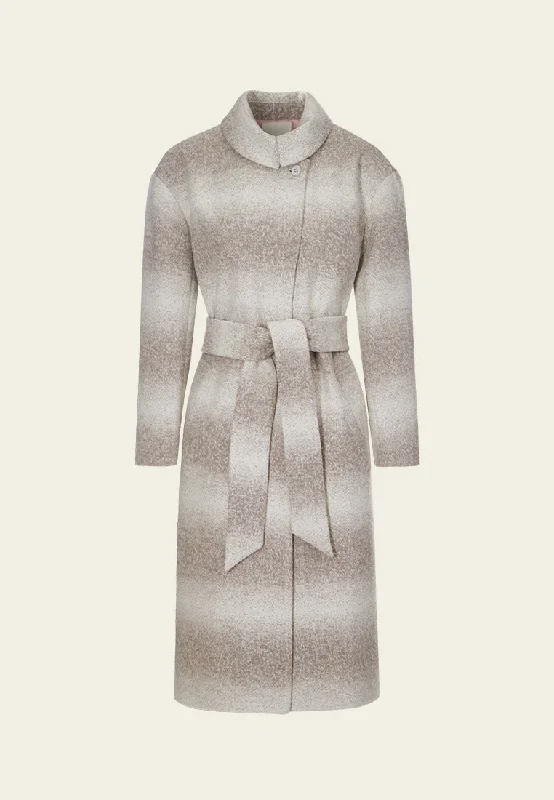 Women's Outfit For The Office Hot Picks Ombré Effect Stand Collar Tie-belt Coat