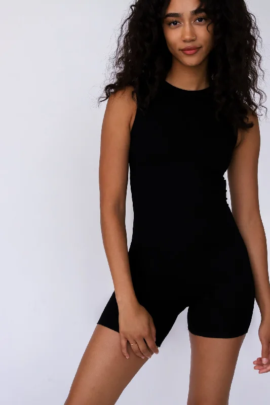 Women's Trendy Activewear Apparel Contemporary Elegance Ready To Chill Romper Black Women's Trendy Activewear Apparel Contemporary Elegance Ready To Chill Romper Black