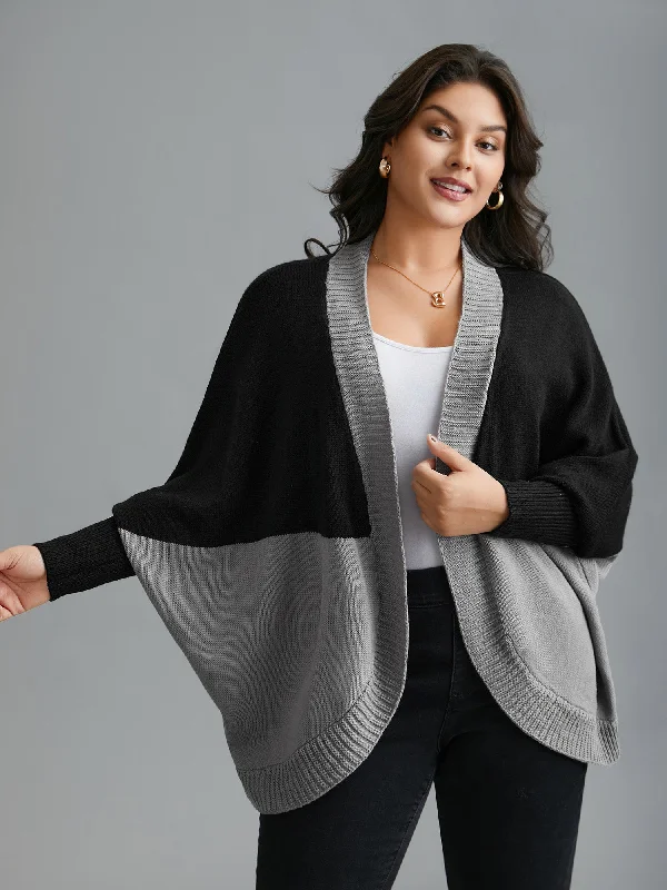 Women's Holiday Clothing Summer Essentials Curvy Ribbed Hem Color Block Knit Cardigan Women's Holiday Clothing Summer Essentials Curvy Ribbed Hem Color Block Knit Cardigan