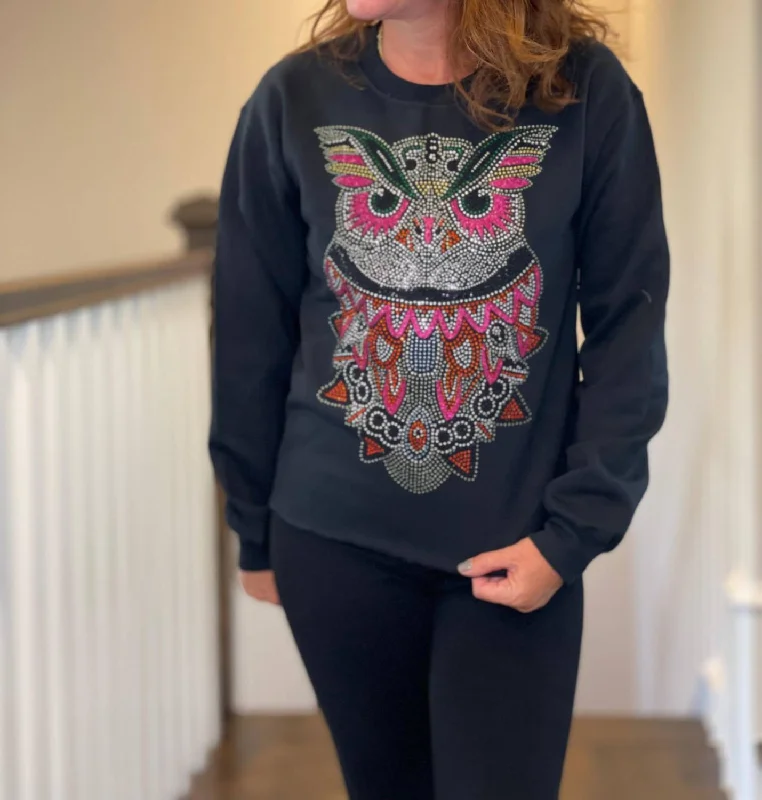 Comfortable Women's Clothes The Latest Fashion Trends Rhinestone Owl Sweatshirt In Black Comfortable Women's Clothes The Latest Fashion Trends Rhinestone Owl Sweatshirt In Black