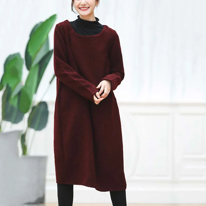 Women's Outerwear Apparel Best Seller warm burgundy knit dresses oversized O neck sweater casual baggy dresses pullover sweater Women's Outerwear Apparel Best Seller warm burgundy knit dresses oversized O neck sweater casual baggy dresses pullover sweater