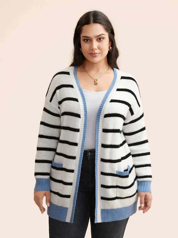 Women's Night-Out Outfit Fashion Essentials Supersoft Essentials Kimono Collar Contrast Striped Cardigan Women's Night-Out Outfit Fashion Essentials Supersoft Essentials Kimono Collar Contrast Striped Cardigan