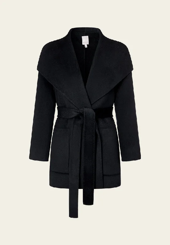 Women's Outerwear Garments Signature Style Essentials Wide Lapel Wrap-knotted Patch-pocket Cropped Coat Women's Outerwear Garments Signature Style Essentials Wide Lapel Wrap-knotted Patch-pocket Cropped Coat