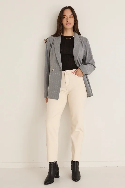 Women's Athletic Clothes Holiday Sale Officer Grey Pinstripe Double Breasted Blazer