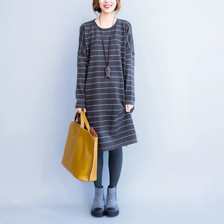 Women's High-Fashion Apparel From Casual To Classy 2024 autumn gray casual knit dresses plus size striped sweater dress Women's High-Fashion Apparel From Casual To Classy 2024 autumn gray casual knit dresses plus size striped sweater dress