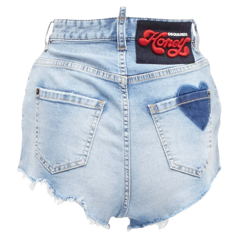 Fashionable Women's Outfit Father'S Day Deals Dsquared2 honey heart washed denim leopard lined hot pants Fashionable Women's Outfit Father'S Day Deals Dsquared2 honey heart washed denim leopard lined hot pants