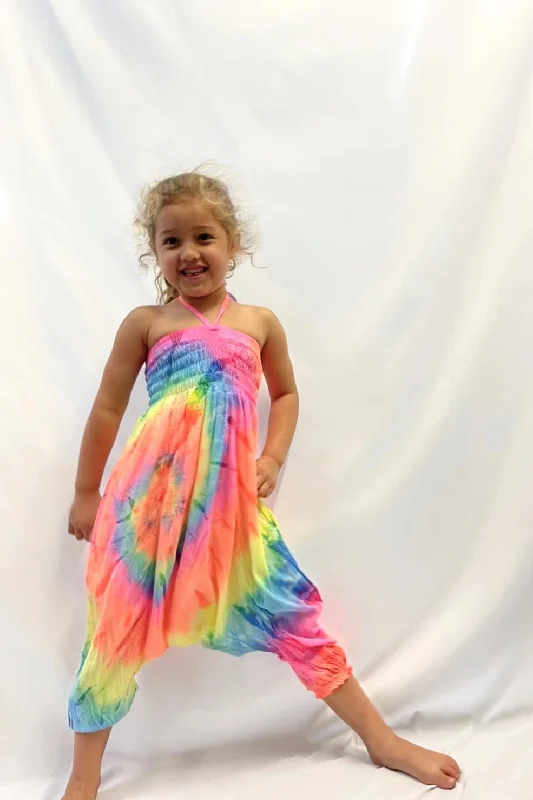 Affordable Women's Clothes Ethnic Cultural Event Wear Children's Tie Dye Harem Jumpsuit - Neon Rainbow Affordable Women's Clothes Ethnic Cultural Event Wear Children's Tie Dye Harem Jumpsuit - Neon Rainbow