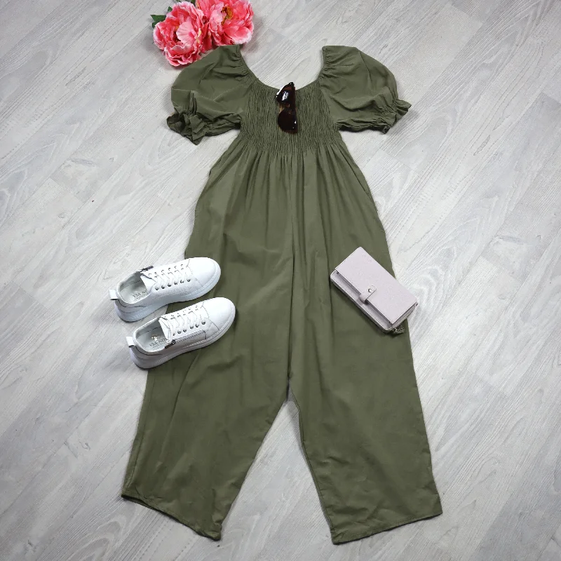 Women's Functional Outfit For Outdoor Activities Shop Sales Khaki - Shirred Bust Milly Jumpsuit