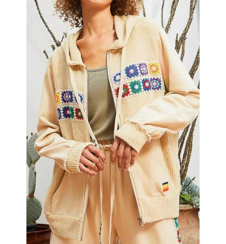 Women's Office Outfit Cool Prices Granny Square Zip Hoodie In Beige