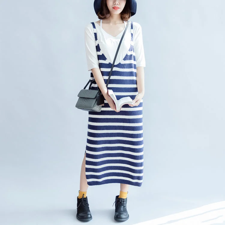 Women's Functional Apparel For Outdoor Activities Holiday Attire Sale Casual fall blue white striped knit dresses plus size women sleeveless sweater dress Women's Functional Apparel For Outdoor Activities Holiday Attire Sale Casual fall blue white striped knit dresses plus size women sleeveless sweater dress