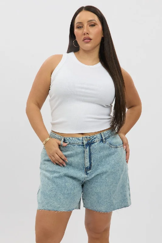 Women's Sporty Chic Clothes Graceful Cut Denim Jorts Shorts Mid Rise