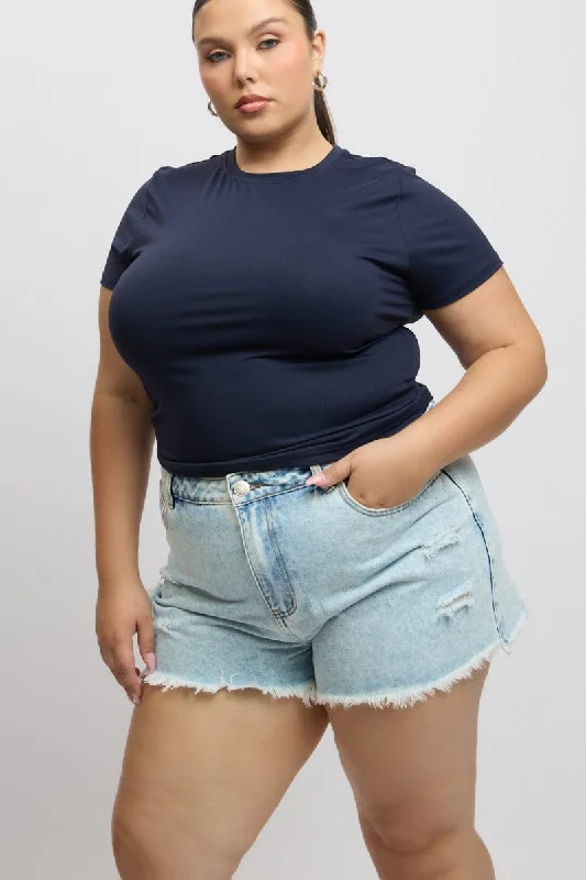 Comfortable Women's Clothing Flowy Fabric Denim Relaxed Shorts High Rise