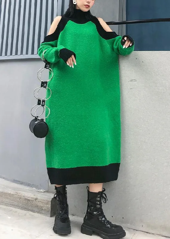 Women's Garments Fashion-Forward Aesthetic green Sweater Wardrobes DIY high neck Funny off the shoulder sweater dresses Women's Garments Fashion-Forward Aesthetic green Sweater Wardrobes DIY high neck Funny off the shoulder sweater dresses