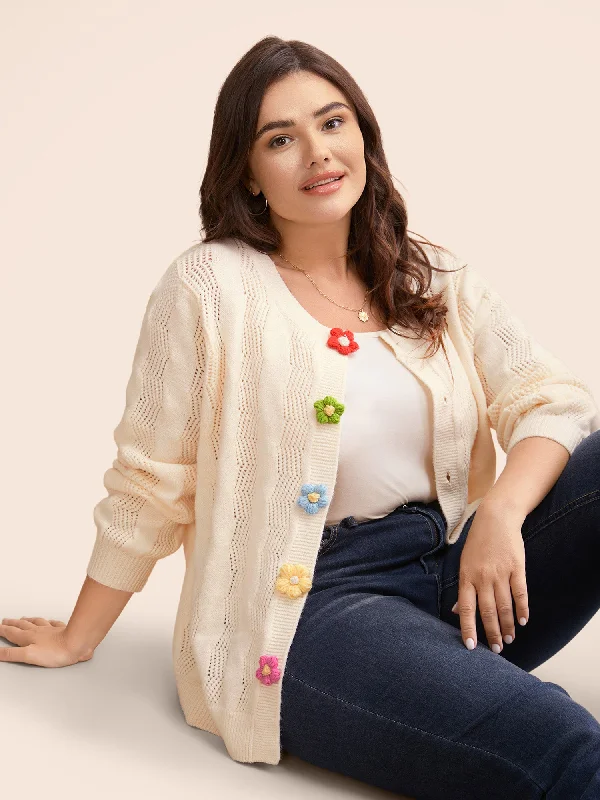 Vintage-Inspired Garments Casual Chic Supersoft Essentials Stereo Flower Design Textured Cardigan Vintage-Inspired Garments Casual Chic Supersoft Essentials Stereo Flower Design Textured Cardigan
